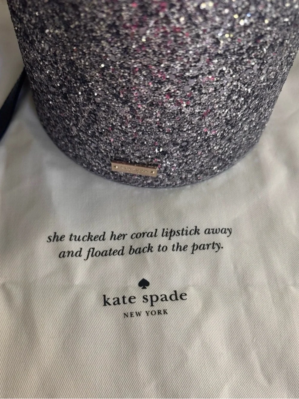 KATE SPADE FINER THINGS CHAMPAGNE BUCKET GLITTER ICE CROSSBODY